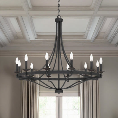 Adele Farmhouse Black Metal Wagon Wheel Chandelier