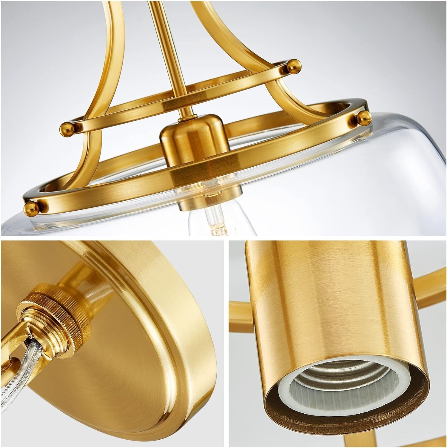 Thalys Brushed Gold Clear Glass Shade Charleston Pendant Light