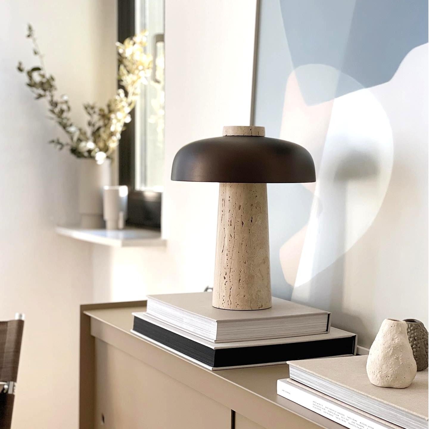 Salma Travertine Mushroom LED Table Lamp