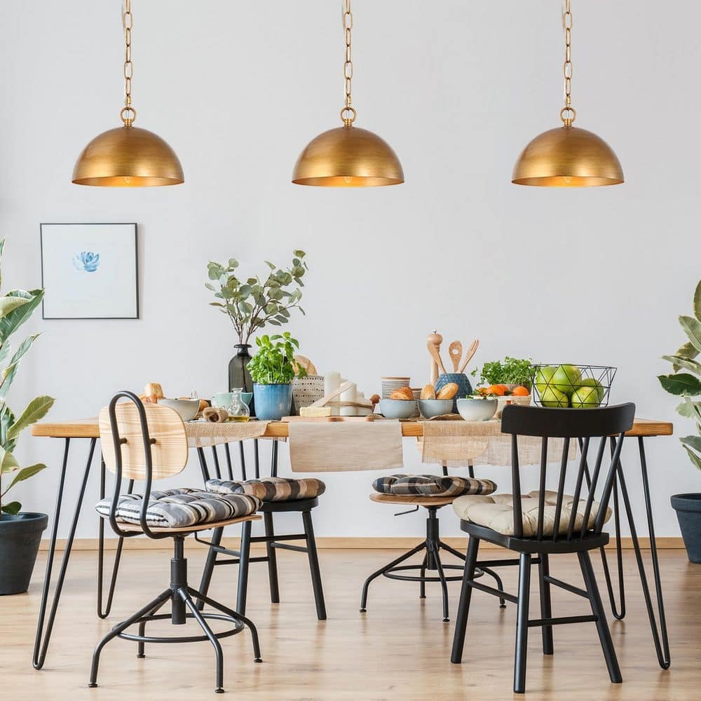 Meadow Farmhouse Brushed Gold Metal Dome Pendant Light