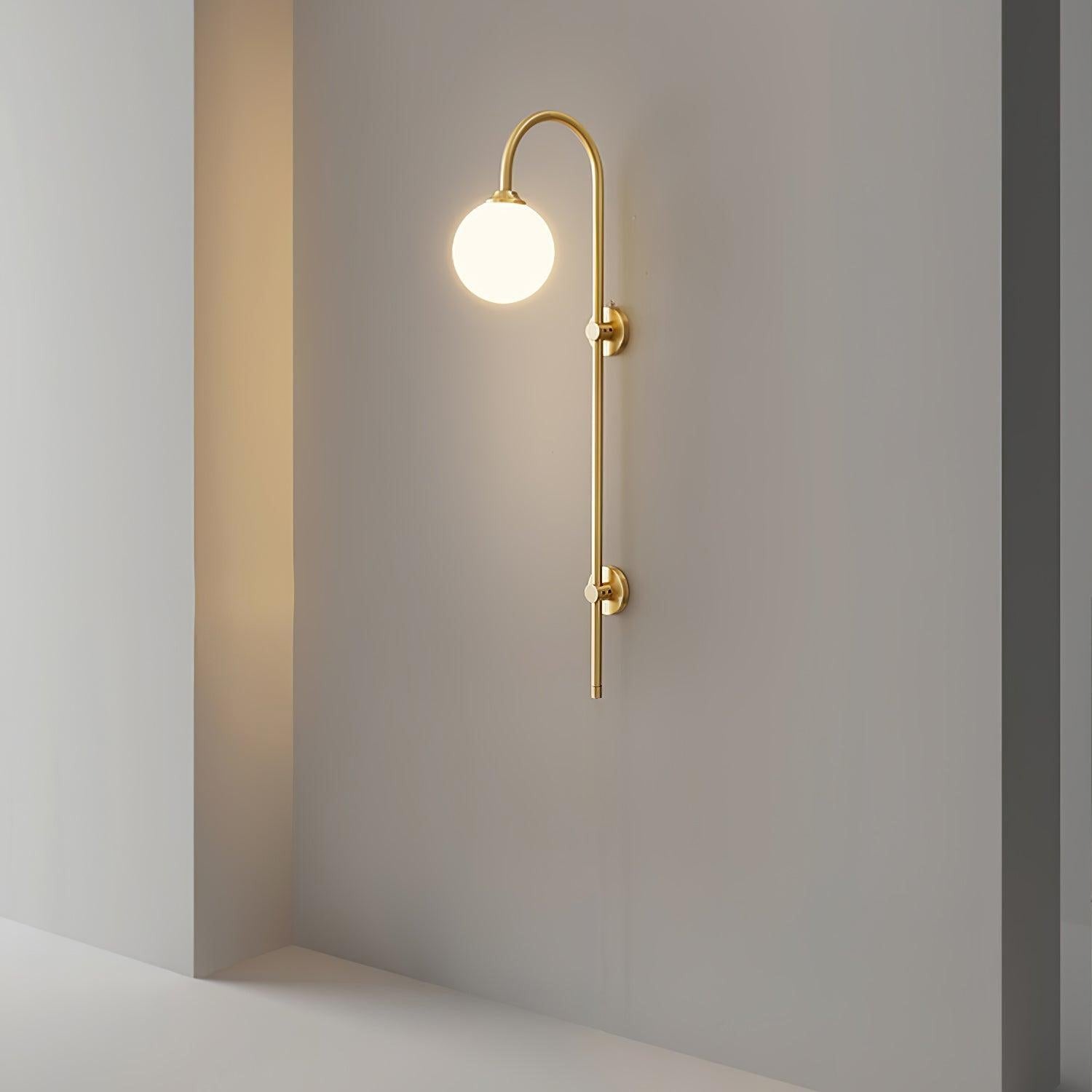 Qorven Minimalist Long Pole Globe Brass Plug In Wall Sconce
