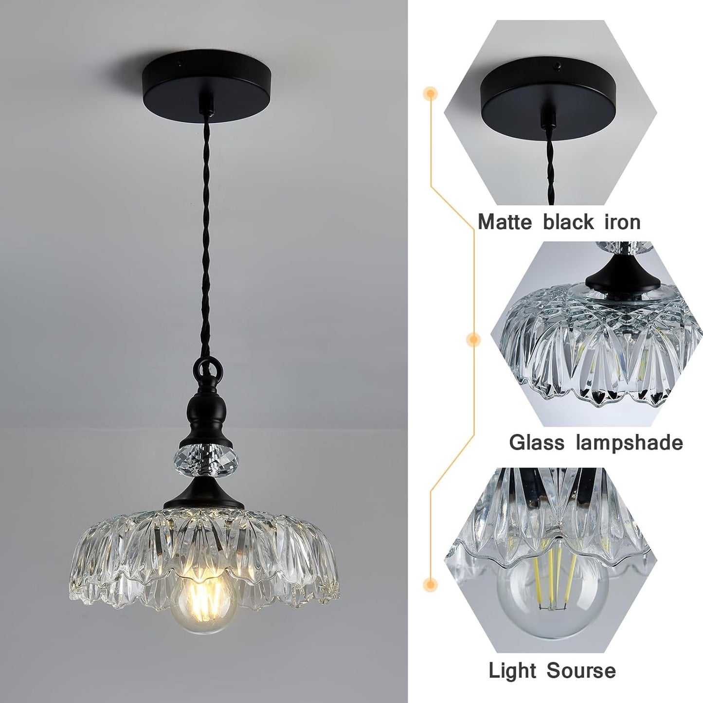 Jaime Antique Brass and Glass Flower Pendant Light