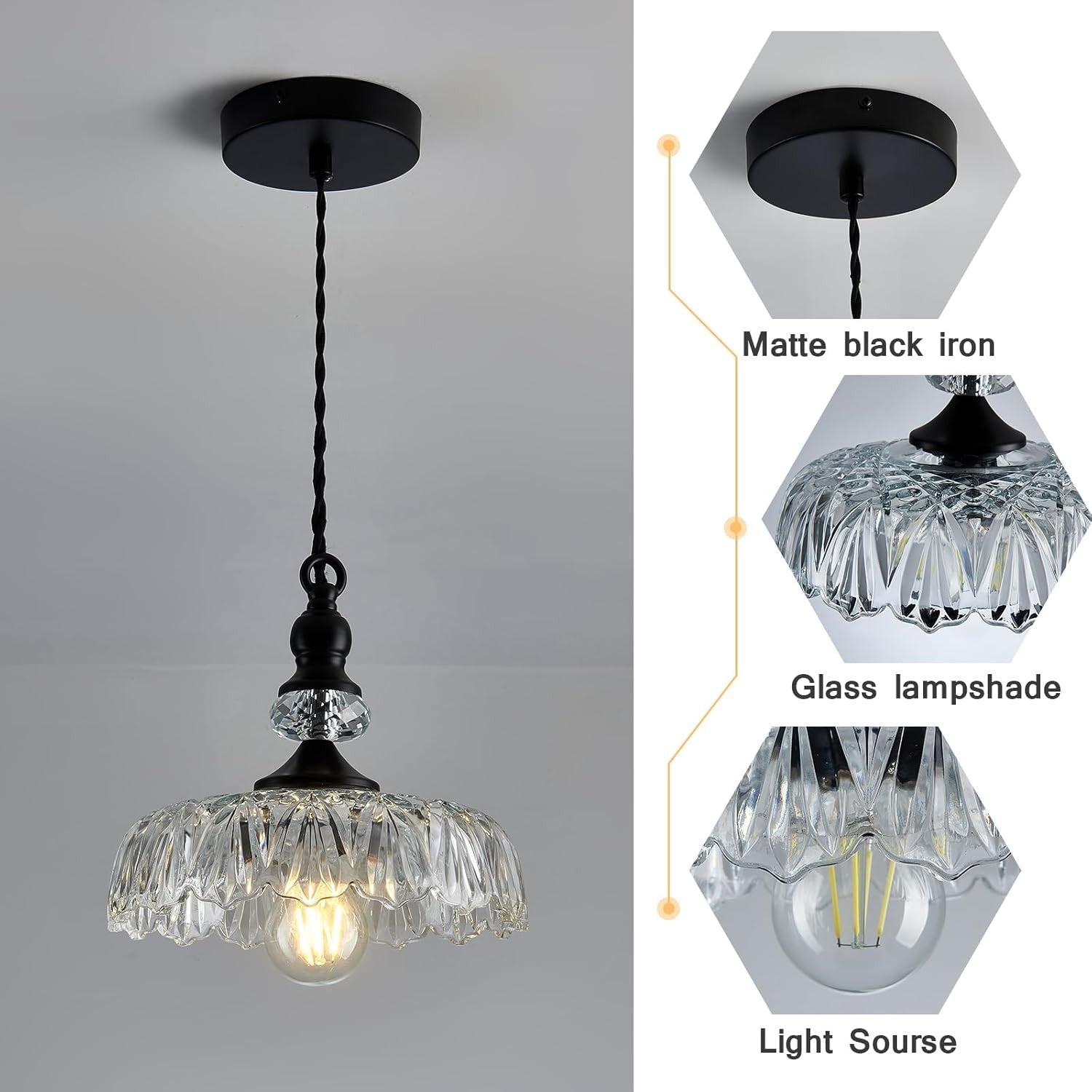 Jaime Antique Brass and Glass Flower Pendant Light
