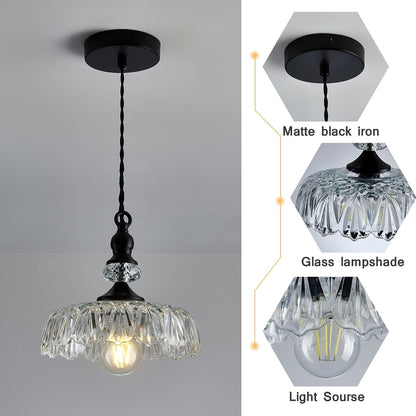 Jaime Antique Brass and Glass Flower Pendant Light