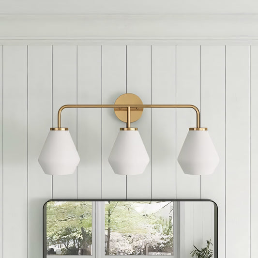 Nynevea Brushed Brass 3-Light Milk Glass Sconce
