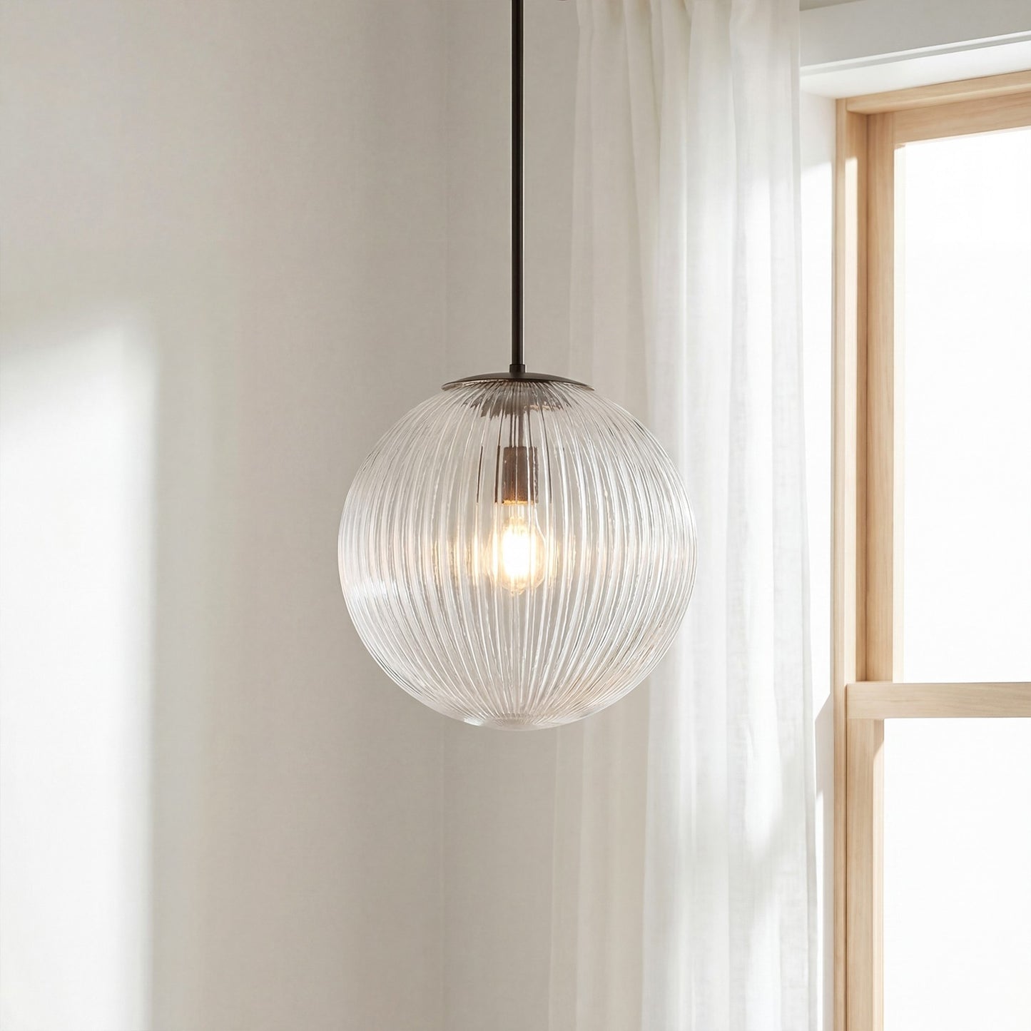 Alain Farmhouse Cooper Ribbed Glass Pendant Light