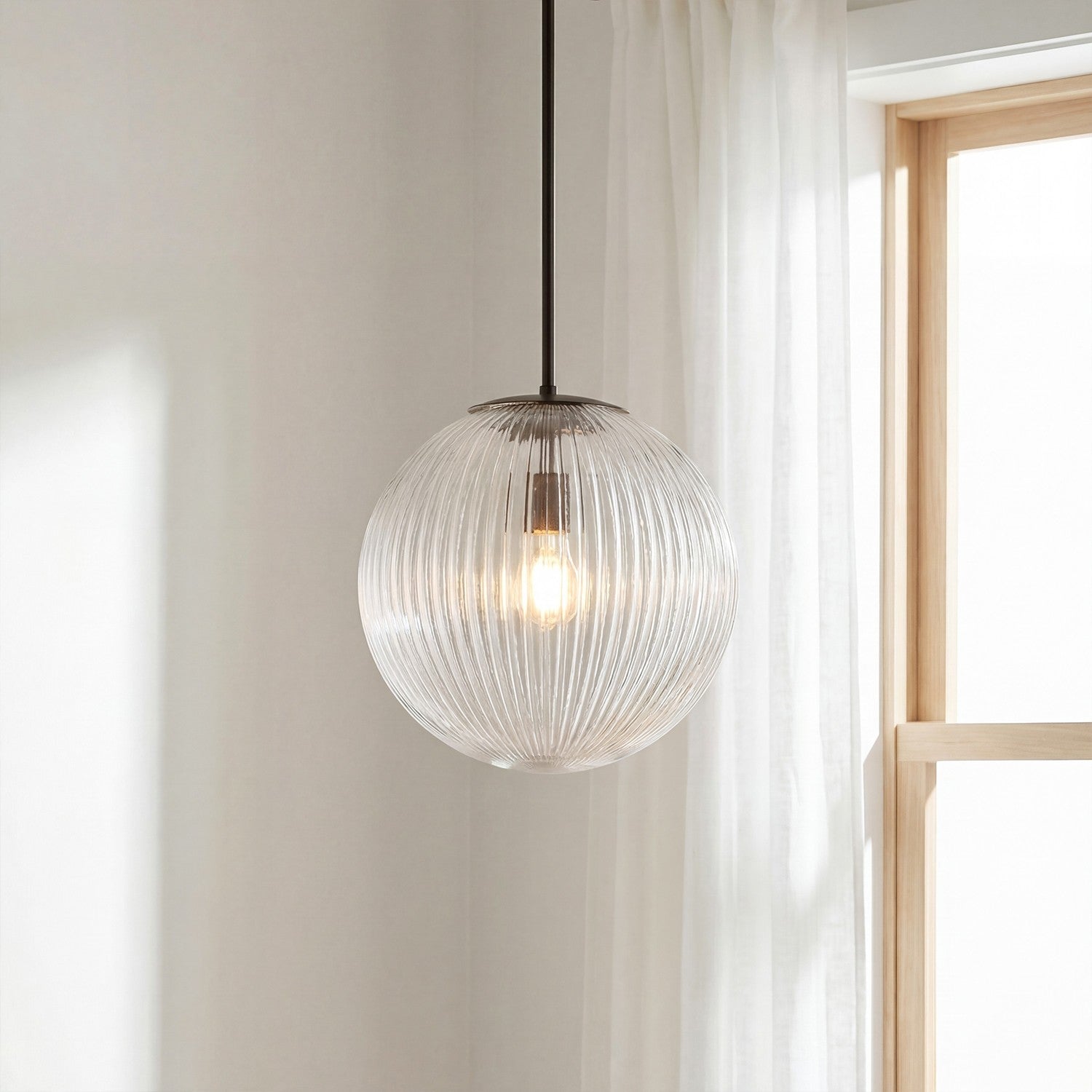Alain Farmhouse Cooper Ribbed Glass Pendant Light