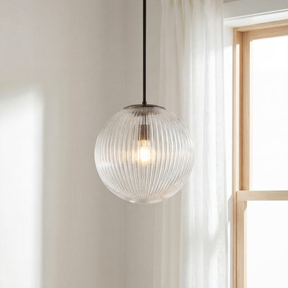 Alain Farmhouse Cooper Ribbed Glass Pendant Light
