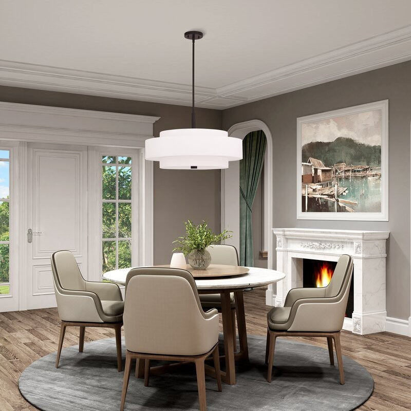 Harlow Linen Blend 5 Light Metal Double Tier Drum Pendant Light