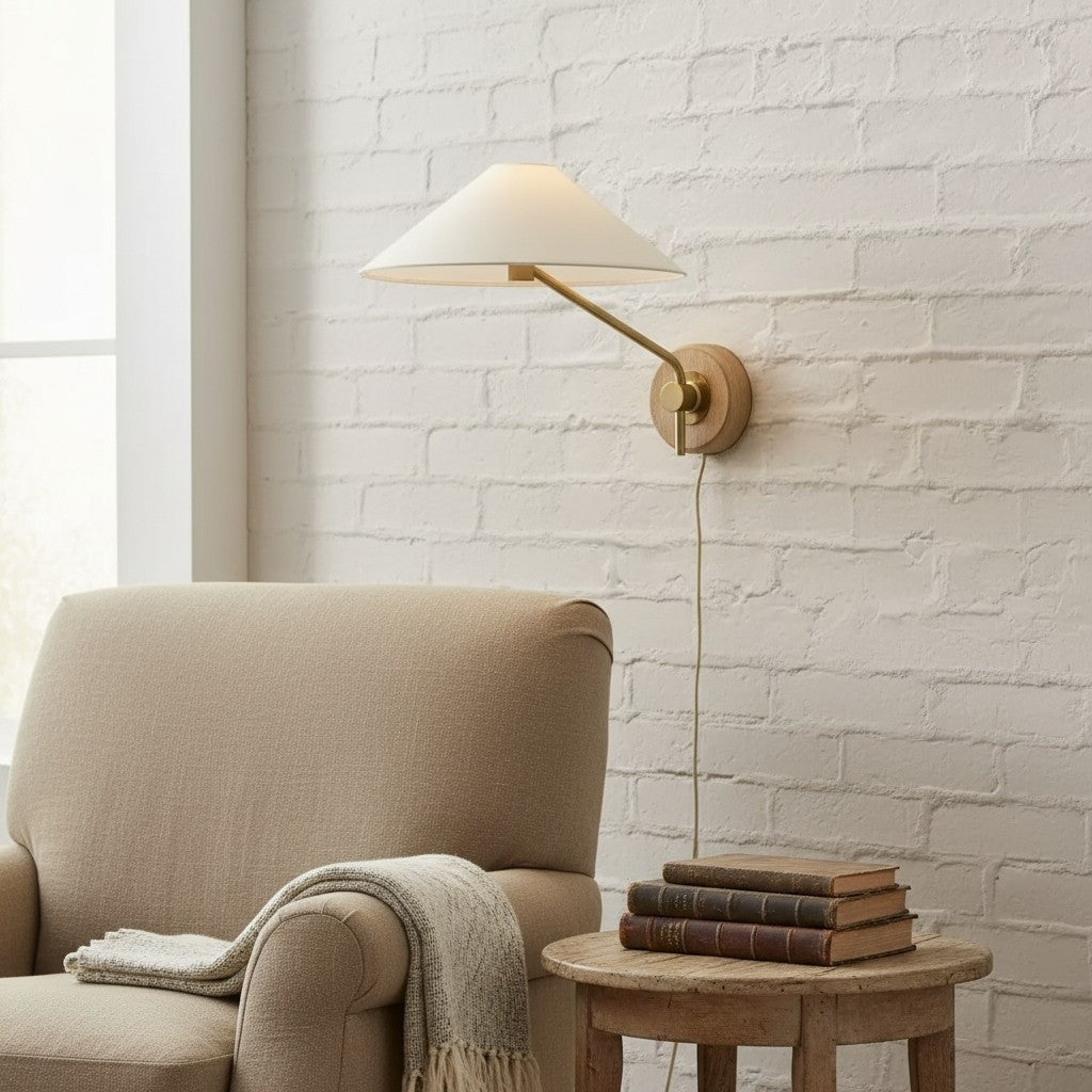 Ulyxor Ash Wood Base Ivory Paper Shade Wall Sconce