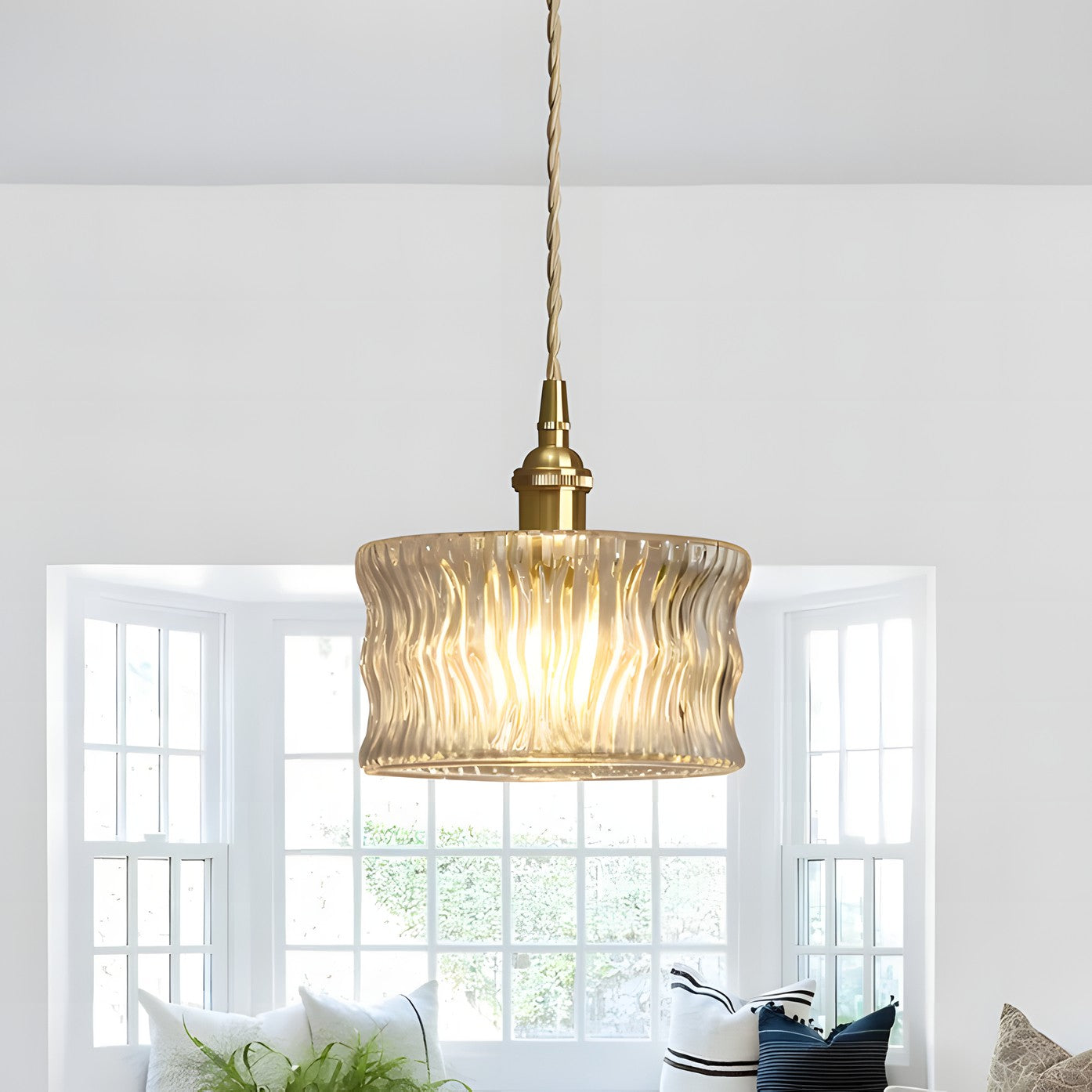 Roslyn Retro Stained Ribbed Glass Pendant Light