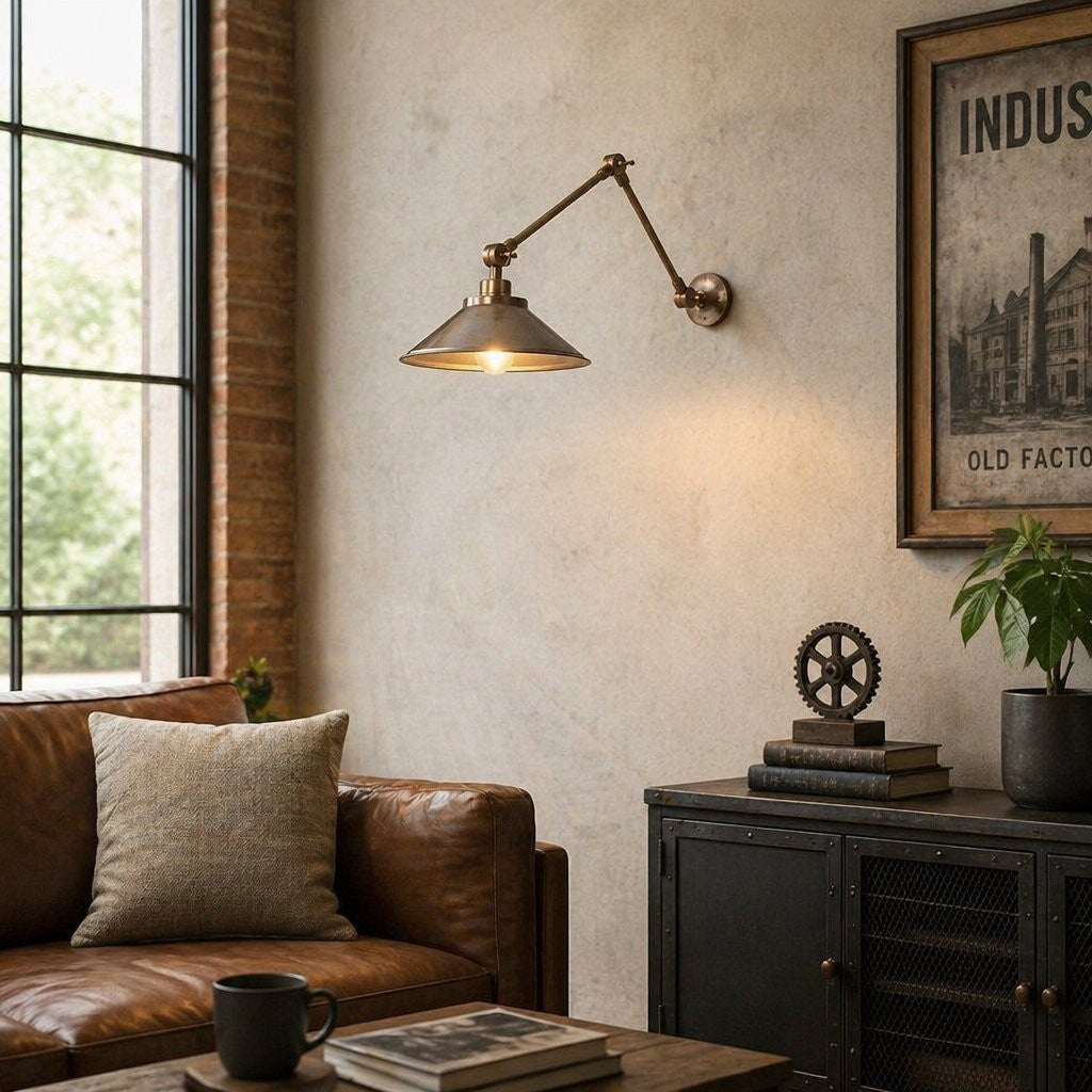 Galilea Industrial Brass Adjustable Wall Lamp
