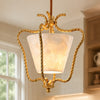 Spencer Vintage French Art Deco Brass Lantern Shell Pendant Light