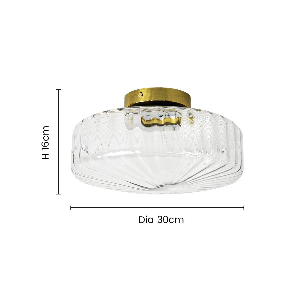 Levi Farmhouse Ribbed Glass Brass Ceiling Light