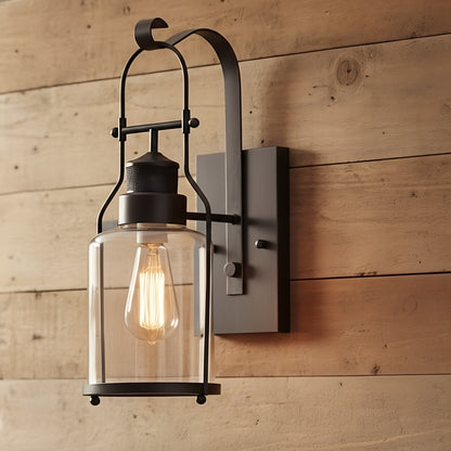 Bureau Industrial Antique Iron Glass Jar Wall Sconce
