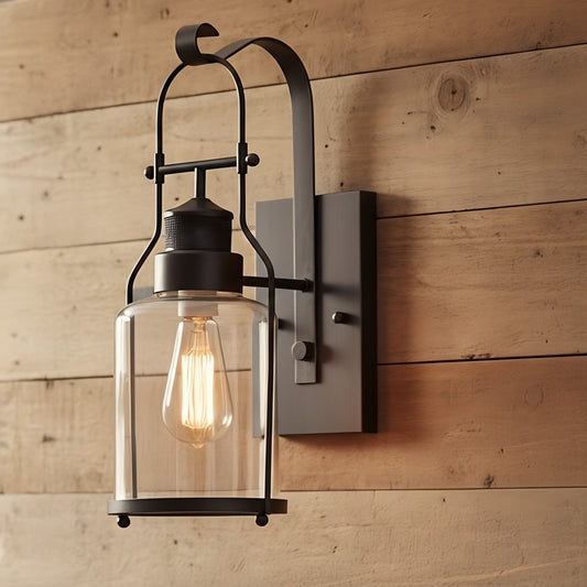 Bureau Industrial Antique Iron Glass Jar Wall Sconce