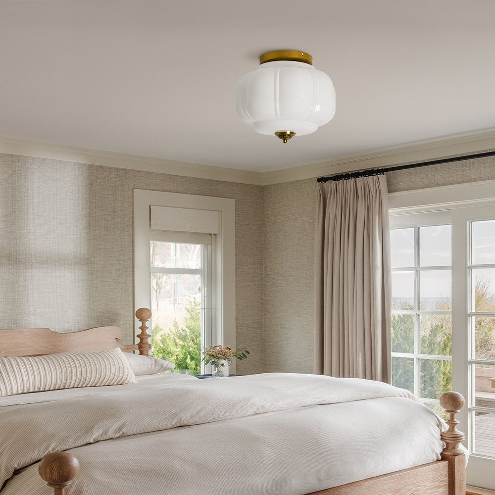 Ozita Retro Milk Glass Semi Flush Mount Eloise Ceiling Light