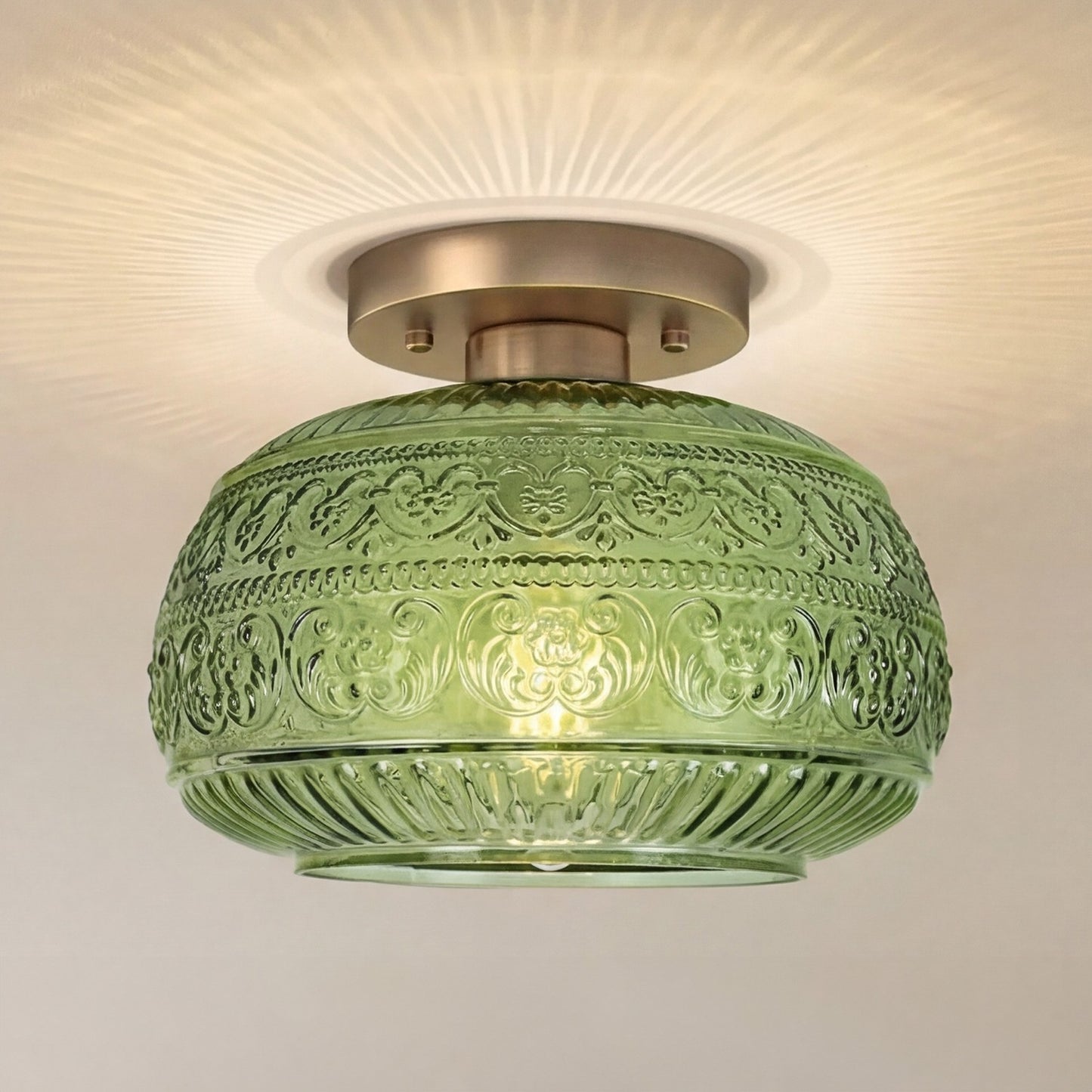 Ixionis Stained Engraved Pattern Glass Flush Mount Ceiling Light
