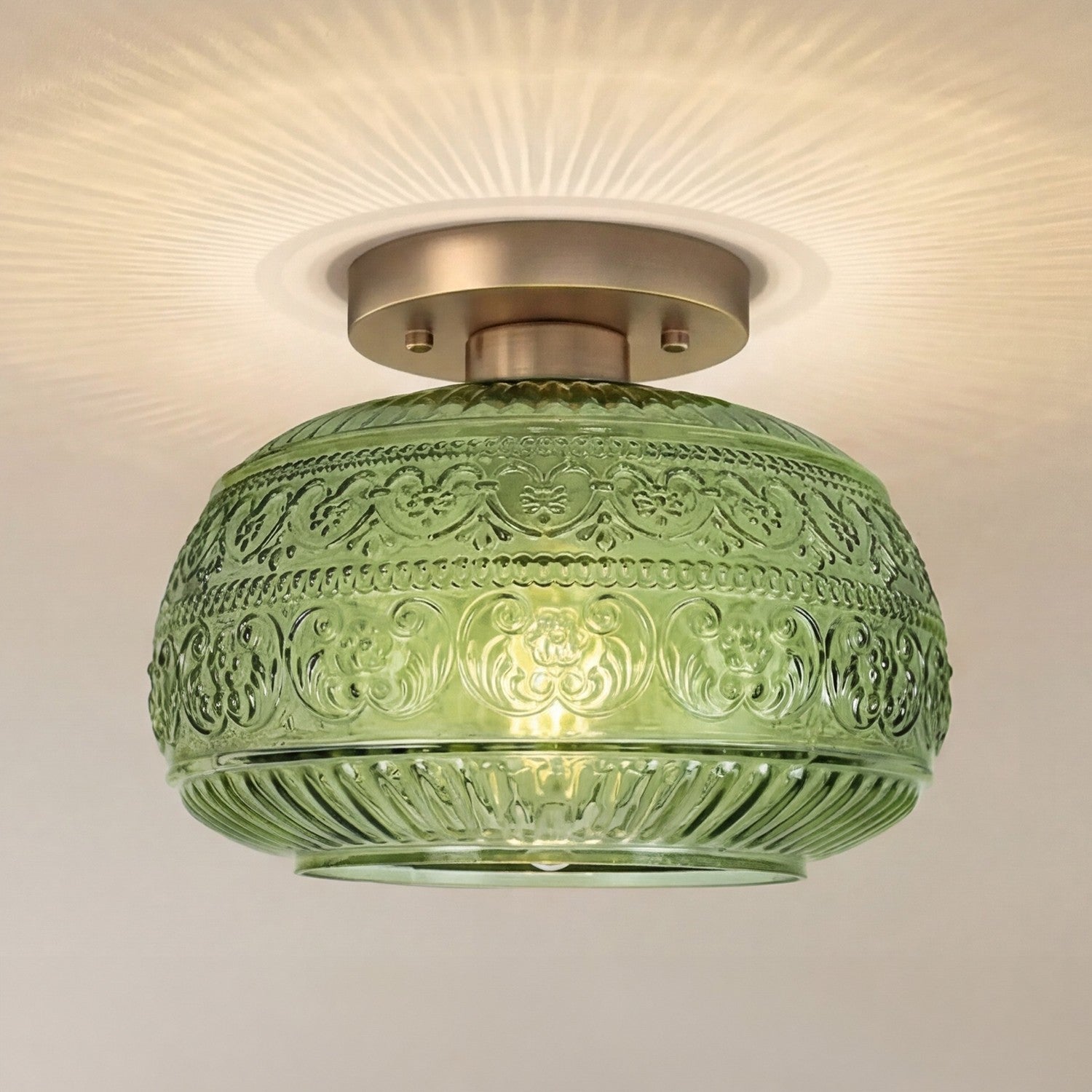 Ixionis Stained Engraved Pattern Glass Flush Mount Ceiling Light