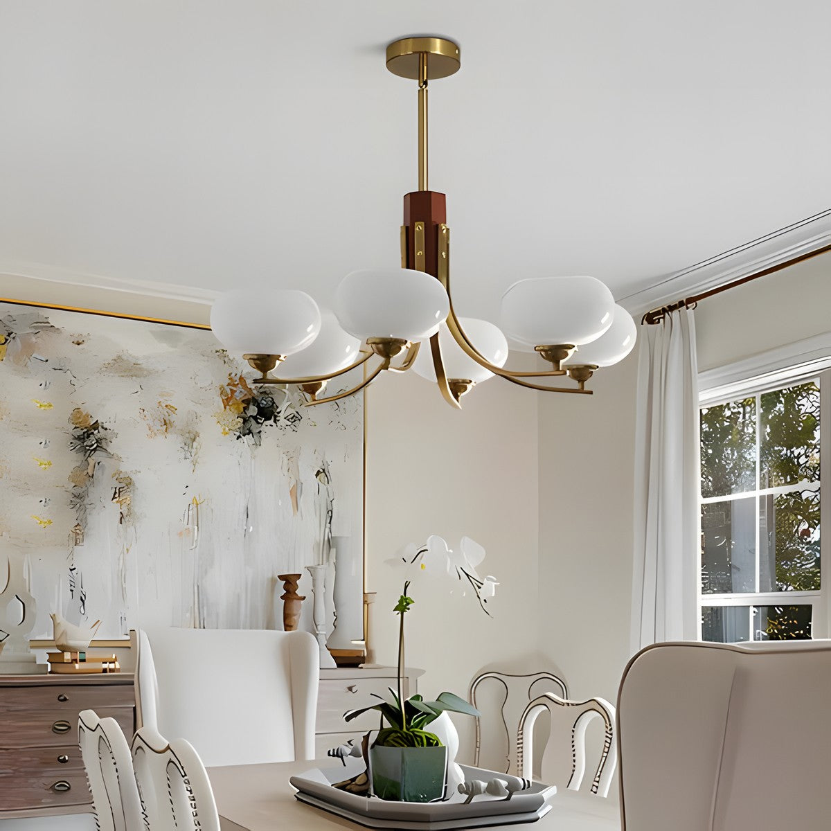 Juino Wood Farmhouse Milk Ball Sputnik Chandelier