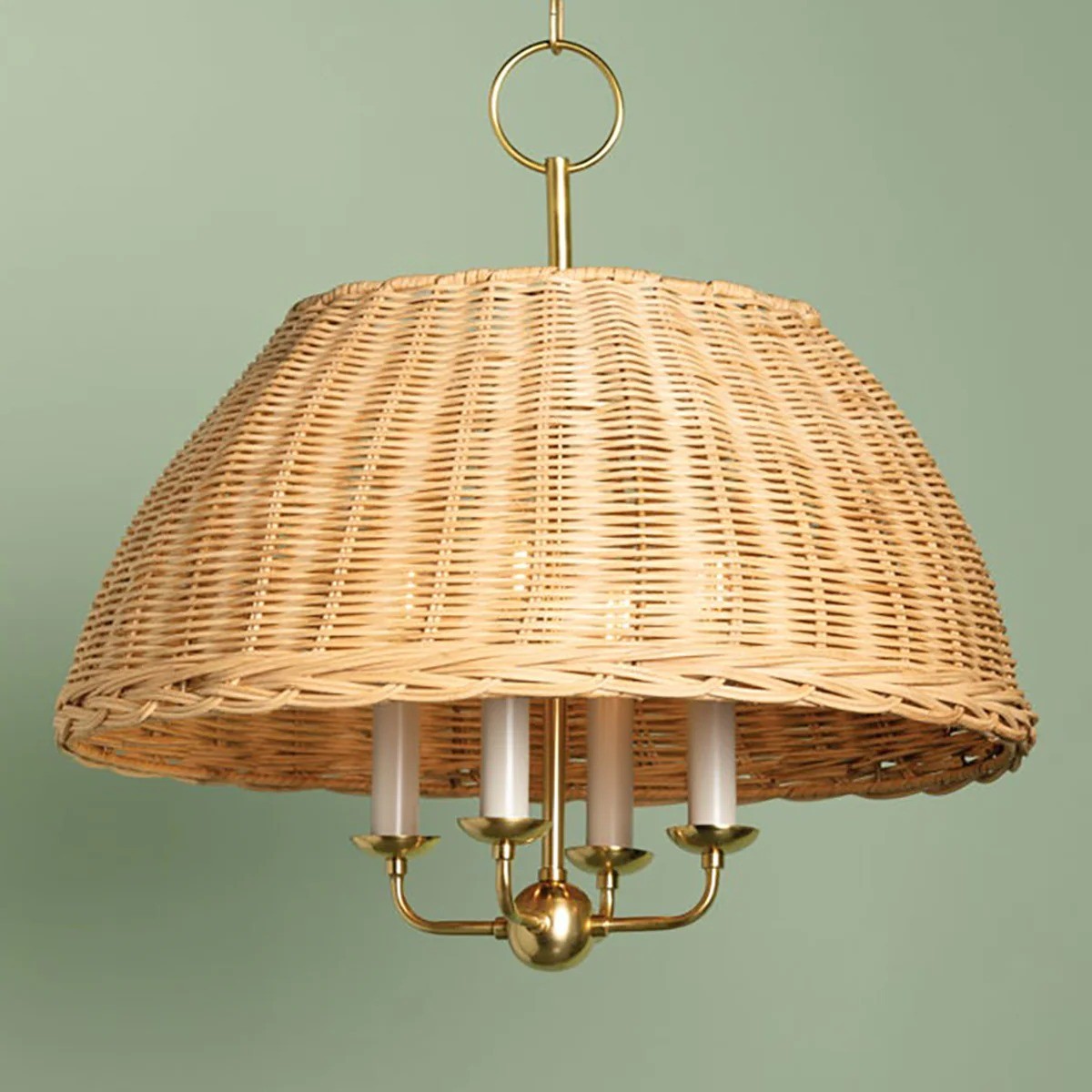 Margaret Minimalist Natural 4-Light Dome Rattan Brass Pendant Light