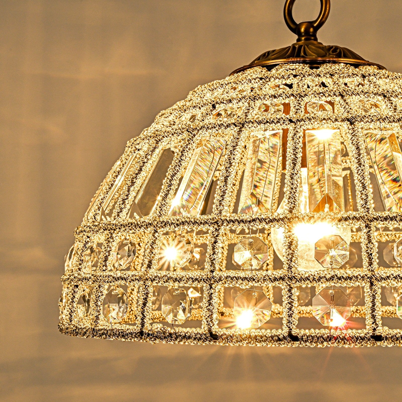 Zeldan Modern French Antique Bronze Dome Crystal Chandelier