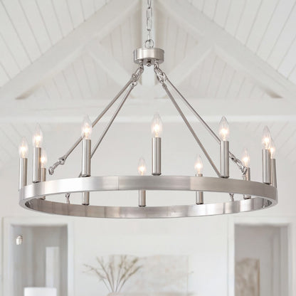 Beau Large 12 Lights Rustic Wagon Wheel Chandelier