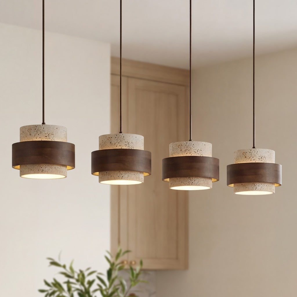 Timothy Wabi Sabi Cylindrical Travertine Pendant Light