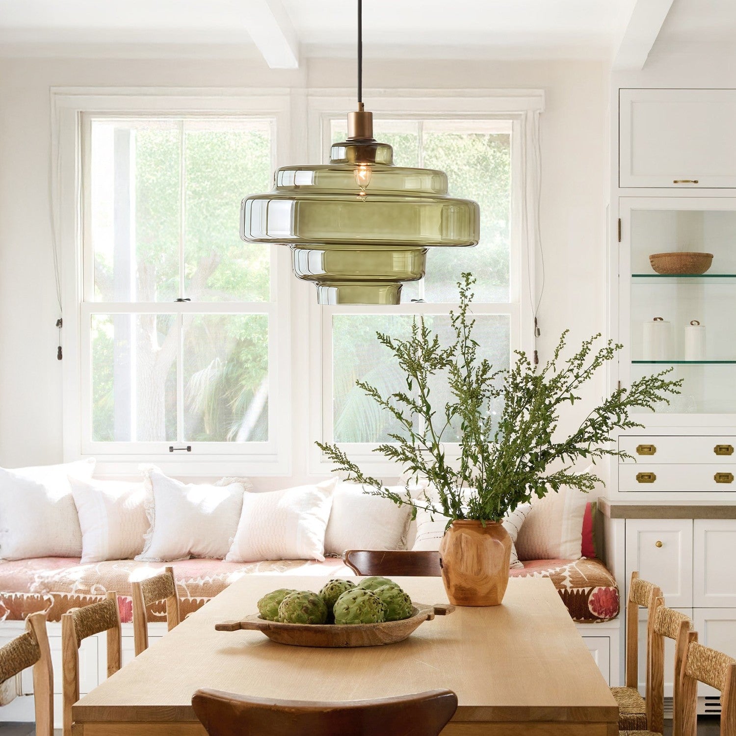 Yves Contemporary Tiered Green Glass Pendant Light