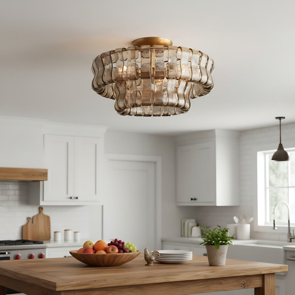 Giha Modern Double-Layer Curved Glass Chandelier