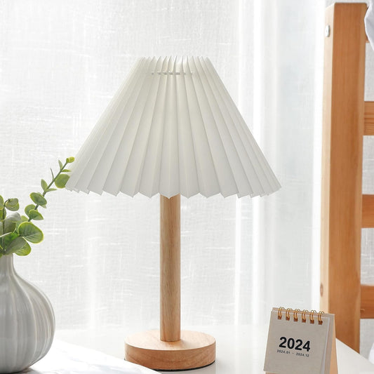 Dervish Small Pleated Wooden Base Table Lamp