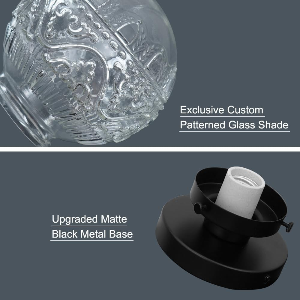 Ixionis Vintage Engraved Pattern Globe Glass Flush Mount Ceiling Light