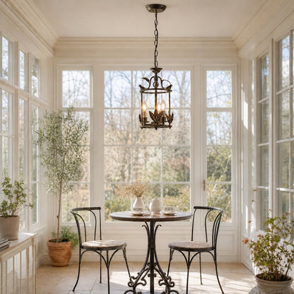 Bailee Vintage Decorative Leaf 3-Light Metal Lantern Pendant Light