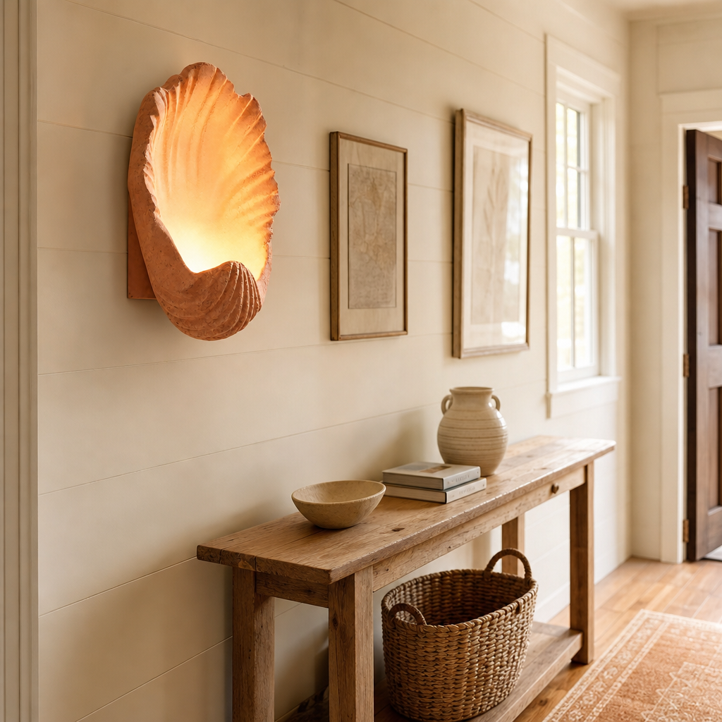 Kristian French Vintage Ceramic Cream Shell Wall Sconce
