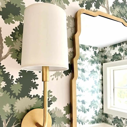 Syrinth Farmhouse Linen Shade Curved Arm Wall Lamp