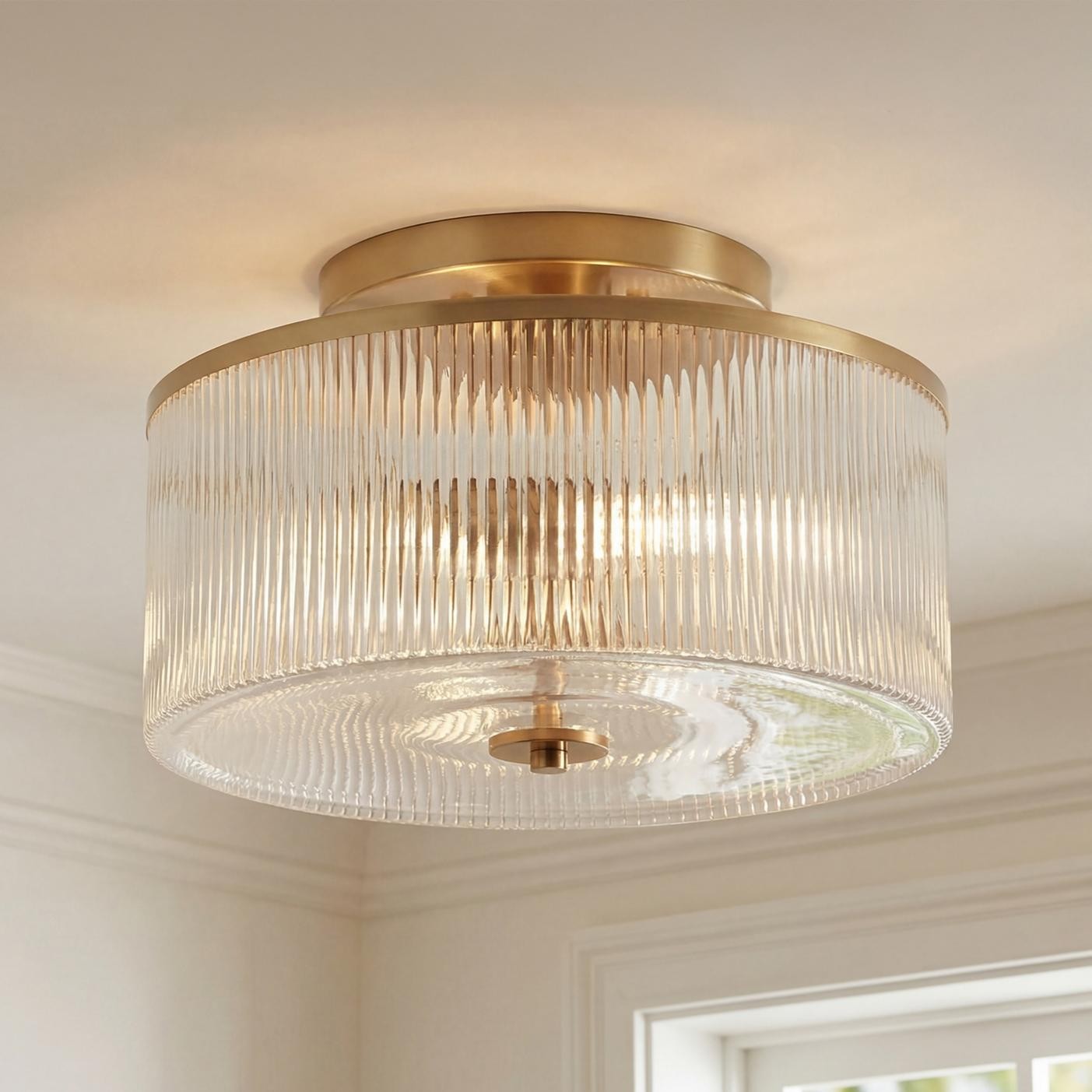 Claude Farmhouse Striped Glass Drum Ceiling Light
