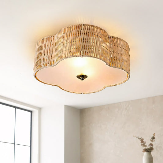 Zardo Coastal Boho Style Rattan Lamp Shade Flush Mount Ceiling Light