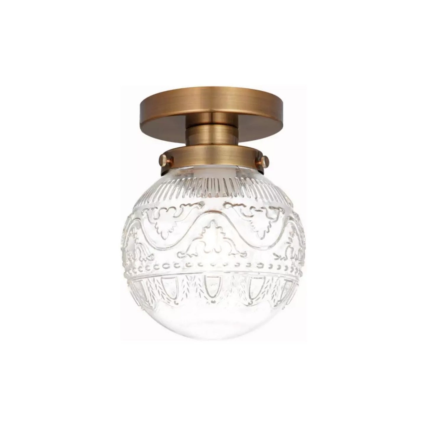 Ixionis Vintage Engraved Pattern Globe Glass Flush Mount Ceiling Light