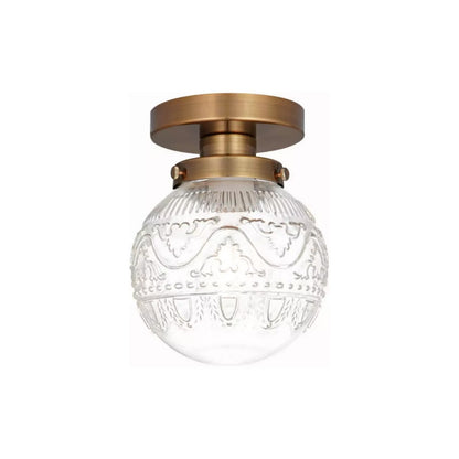Ixionis Vintage Engraved Pattern Globe Glass Flush Mount Ceiling Light