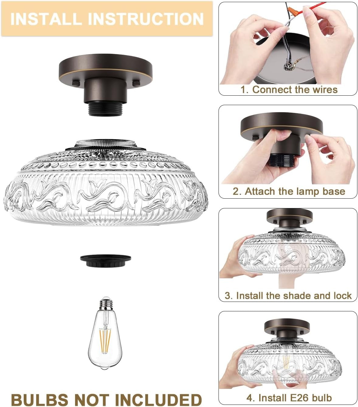 Cassandra American Country Patterned Glass Ceiling Light