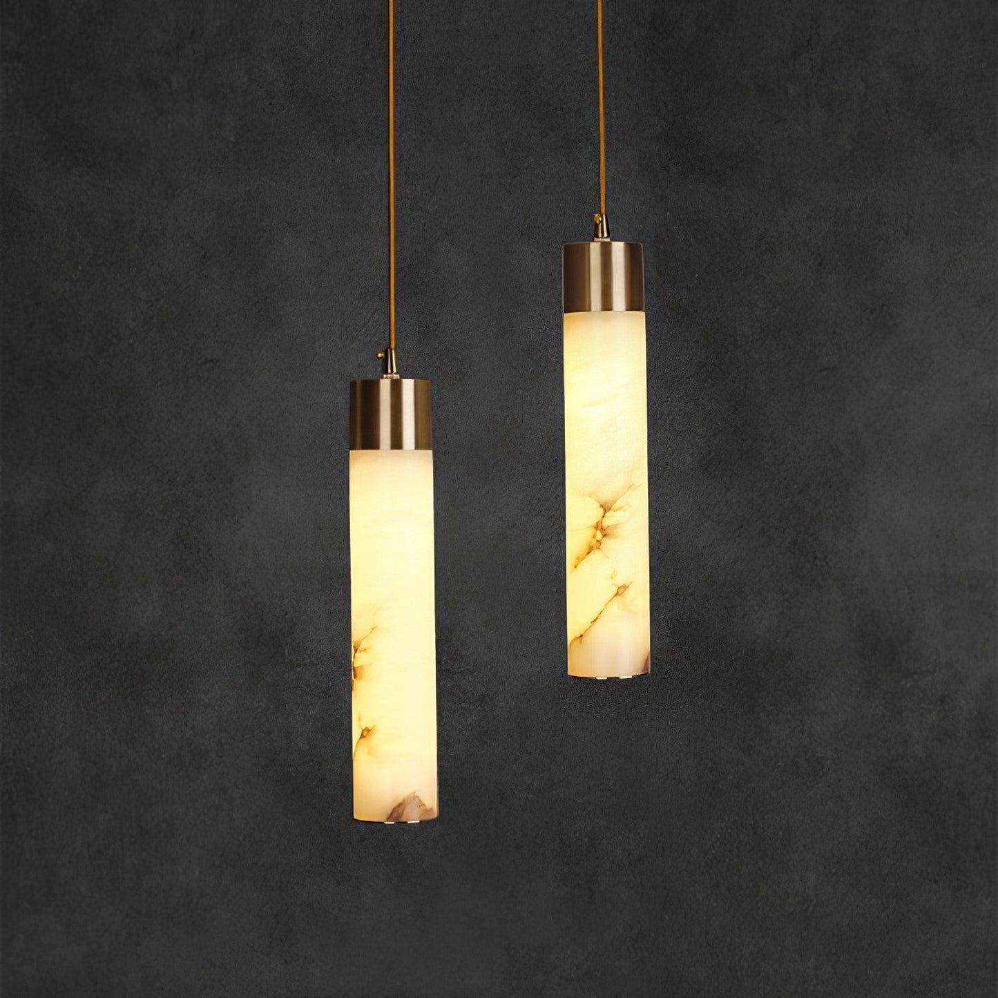Odalys Luxurious Cylindrical Alabaster Brass Pendant Light
