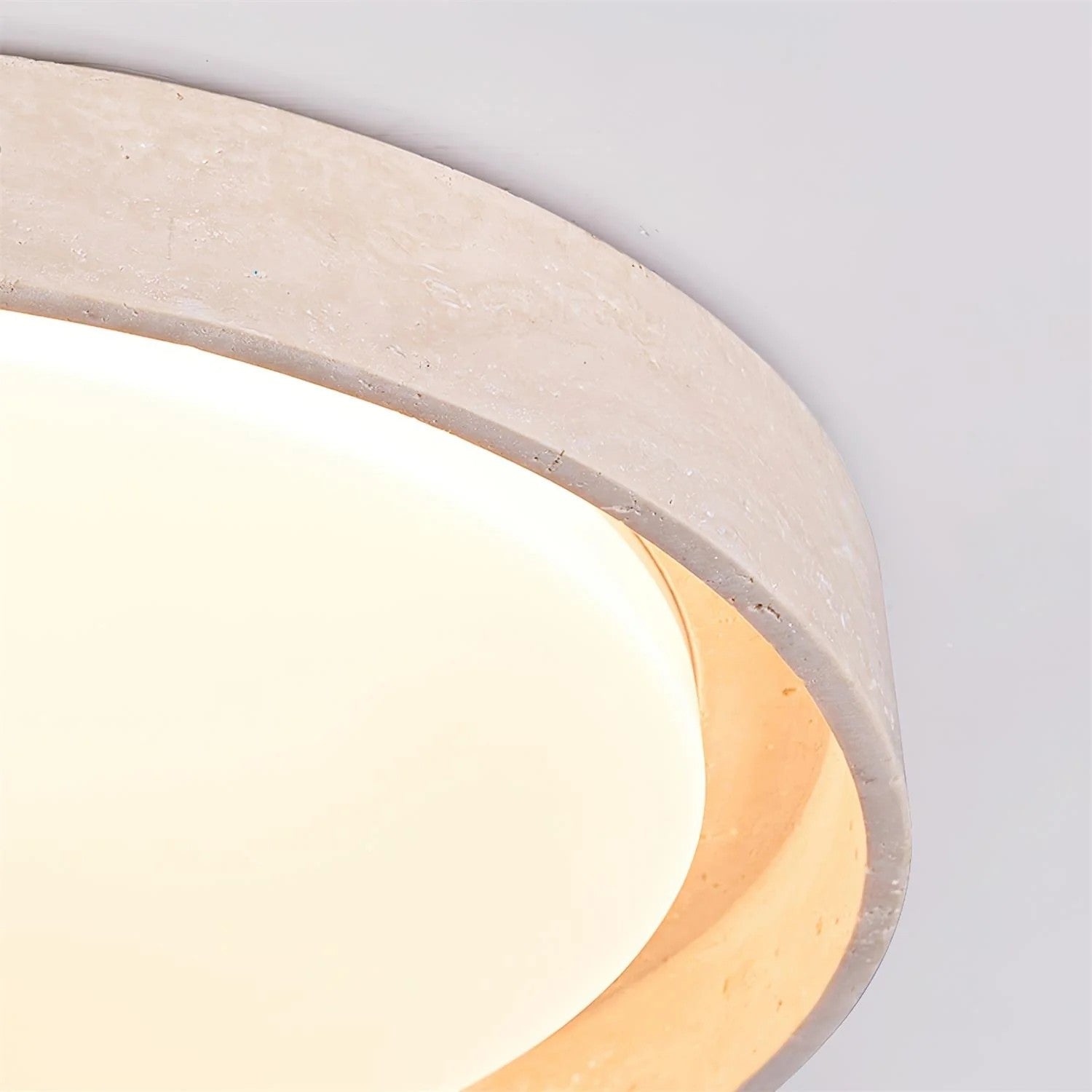 Jonathan Minimalist Round Travertine Stone Flush Mount Ceiling Light