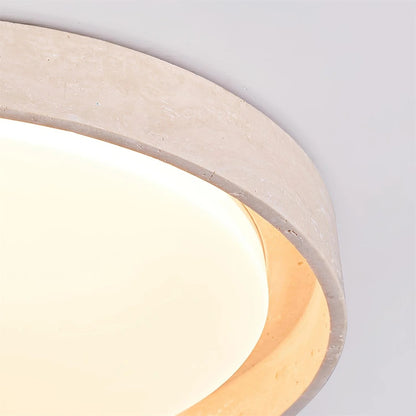 Jonathan Minimalist Round Travertine Stone Flush Mount Ceiling Light