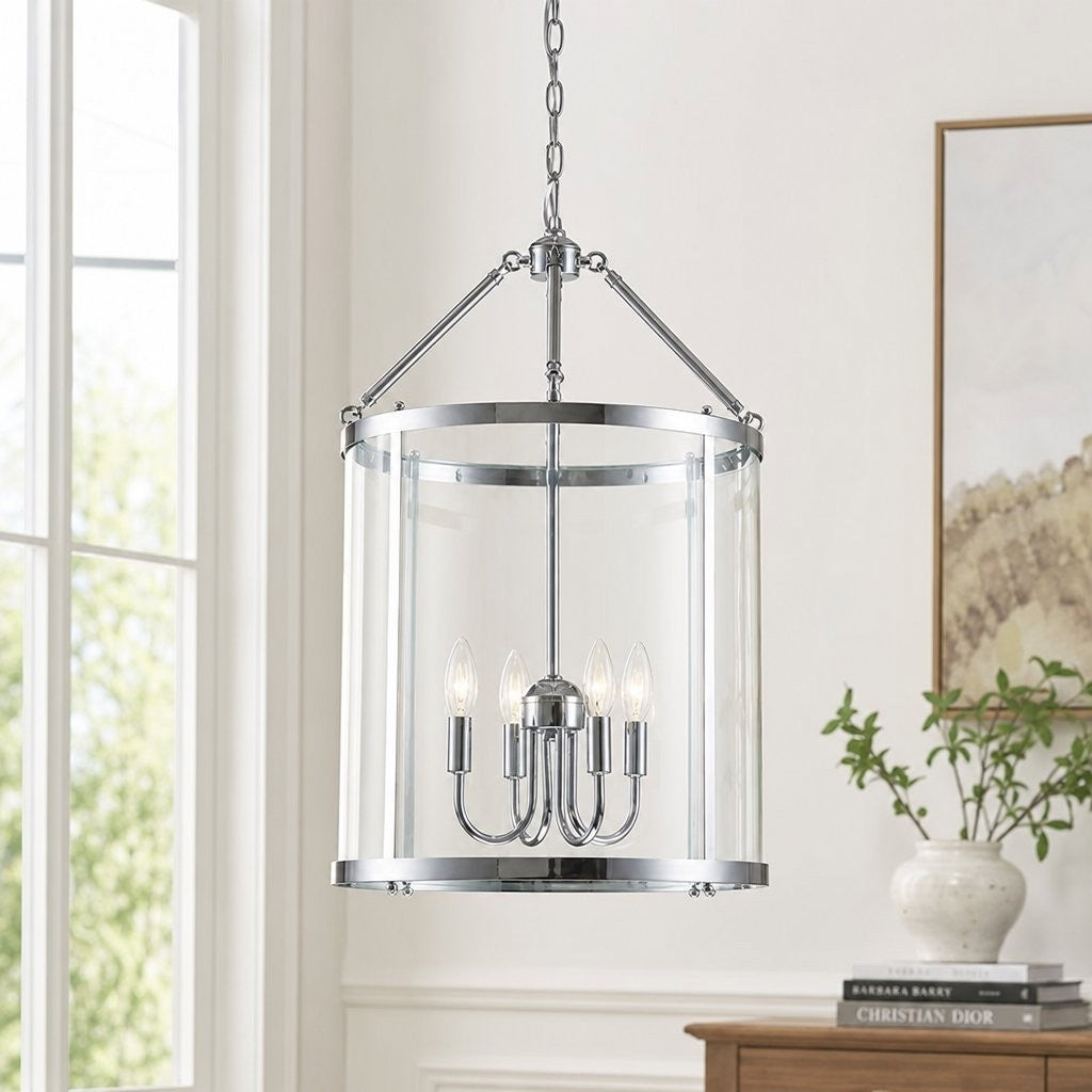 Merrick Metal Lantern Round Glass Chandelier