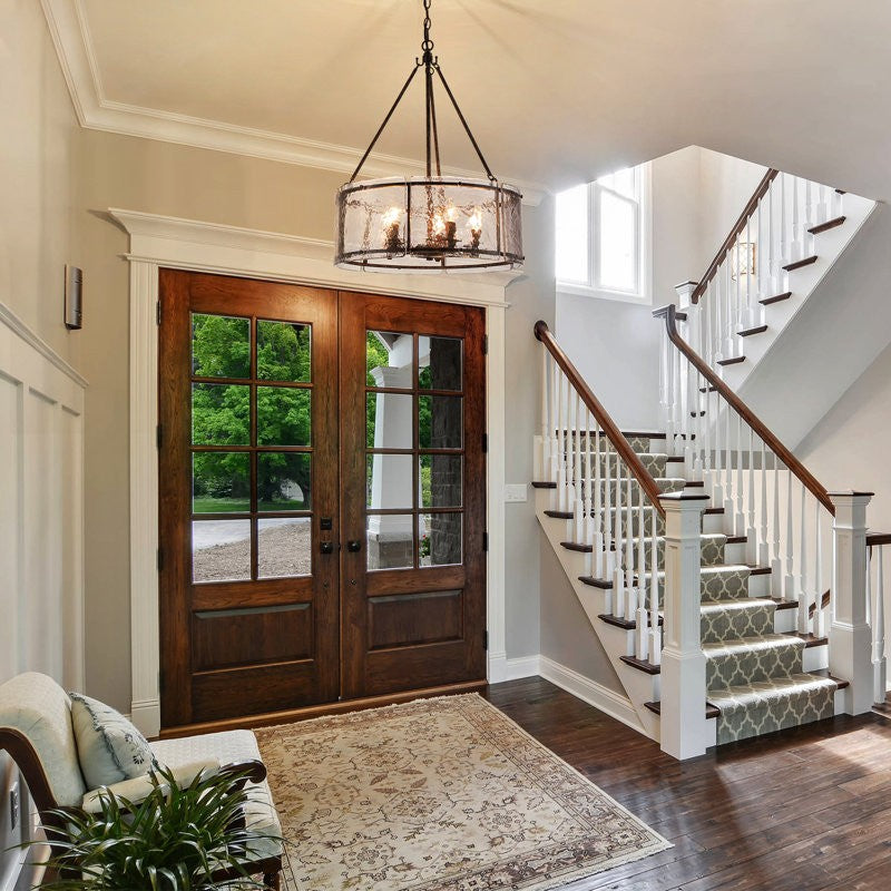 Coriander Farmhouse Water Ripple Glass Drum Chandelier