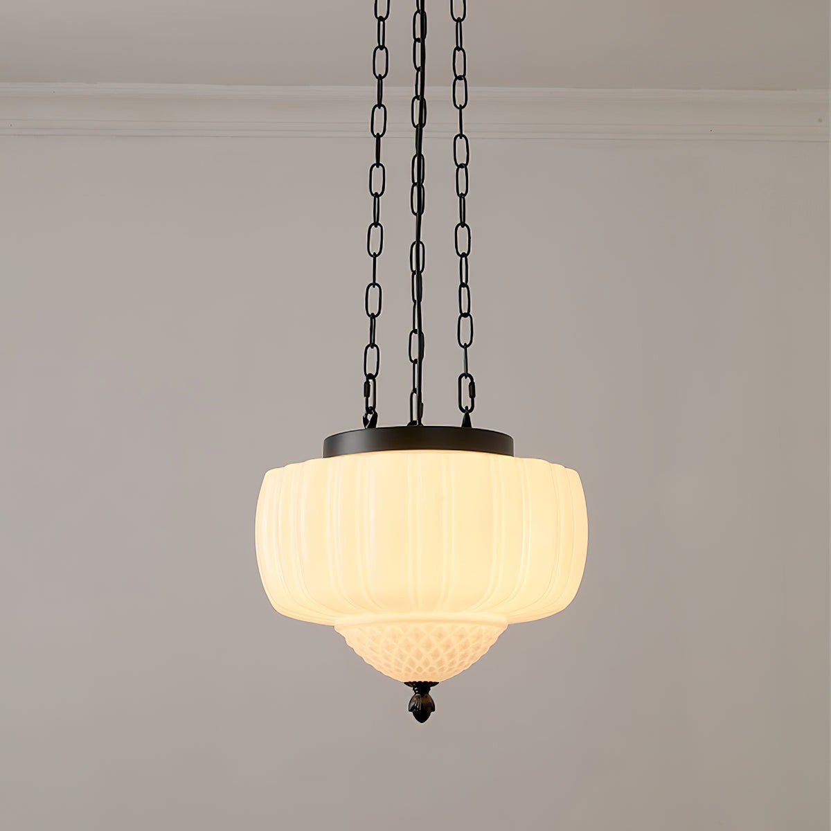 Draxor White Milk Glass Pumpkin Pendant Light