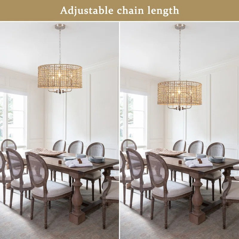 Arlo Bohemian 5 Light Natural Rattan Drum Chandelier