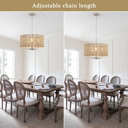 Arlo Bohemian 5 Light Natural Rattan Drum Chandelier