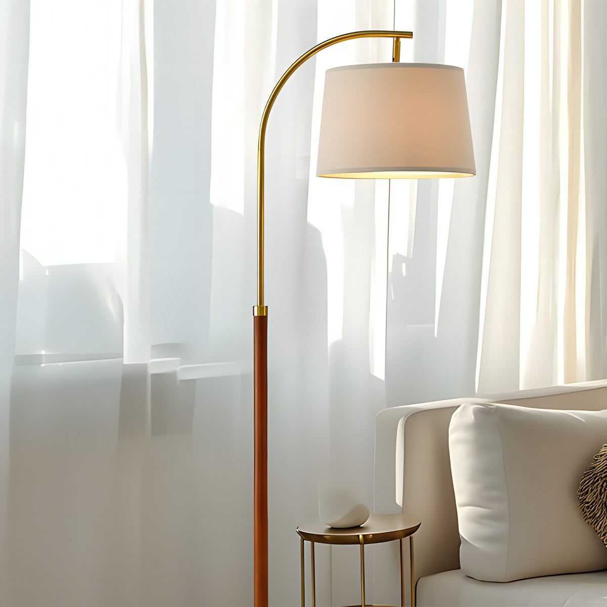 Zaden Vintage Gold Linen Shade Floor Lamp