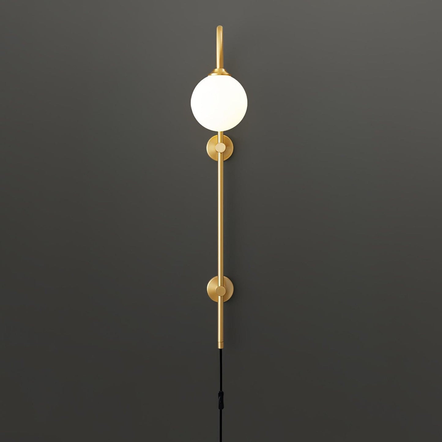 Qorven Minimalist Long Pole Globe Brass Plug In Wall Sconce